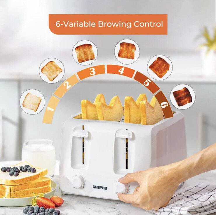 GEEPAS White 4 Slice Toaster Family Size 1400W with Variable Browning Control 2