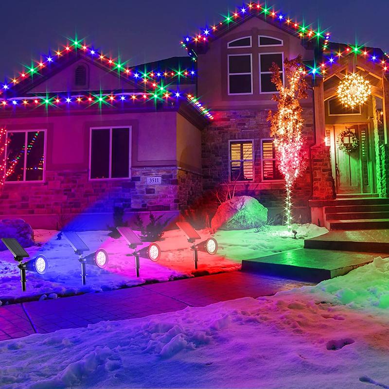 Product Introduction of 2Pack 7 LED Solar Spot Light Outdoor Garden Security Landscape Walkway Waterproof Lamp Color-Changing Garden Solar Lights Security Lighting Path Lights Christmas Landscape Light for Patio Lawn Tree Yard Garden 12