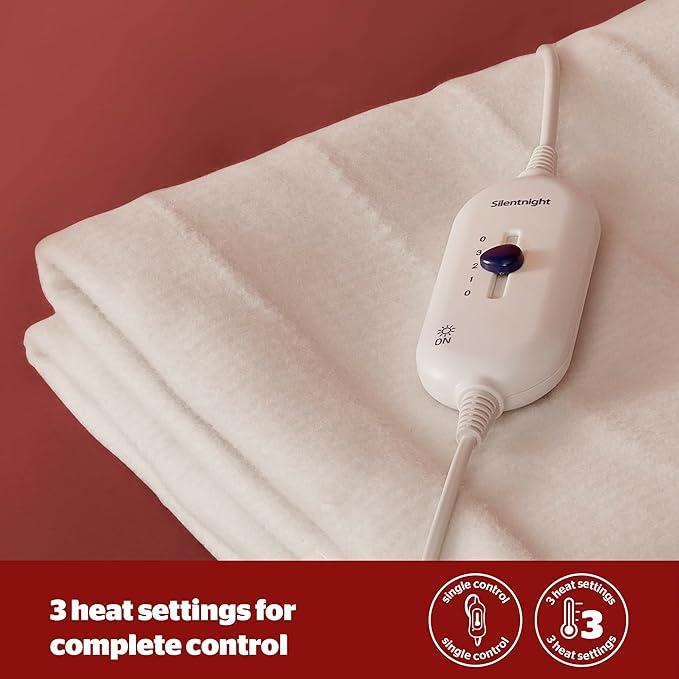 Silentnight Comfort Control Double Electric Blanket - 3 Heat Settings, Fast Heat Up, Overheat Protection, Easy Fit Straps, Machine Washable (135x120cm) heated  blanket 3