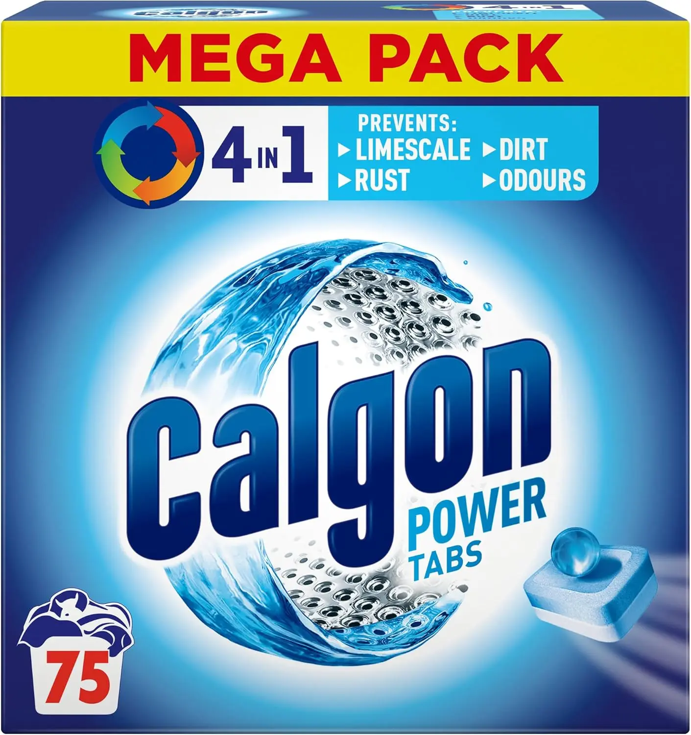 4-in-1 Washing Machine Cleaner and Water Softener Tablets, 75 Count , Removes Limescale, Residue, Dirt, Rust & Malodours , Deep Clean , XL Pack Size