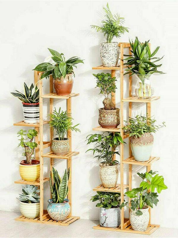 Bamboo 5 / 6  Tier  Plant Stand Rack Multiple Flower Pot Holder Shelf Indoor Outdoor Planter Display Shelving Unit for Patio Organiser Wooden 6