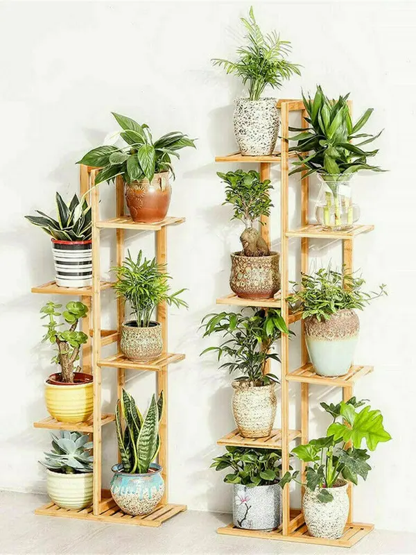 Bamboo 5 / 6  Tier  Plant Stand Rack Multiple Flower Pot Holder Shelf Indoor Outdoor Planter Display Shelving Unit for Patio Organiser Wooden 6