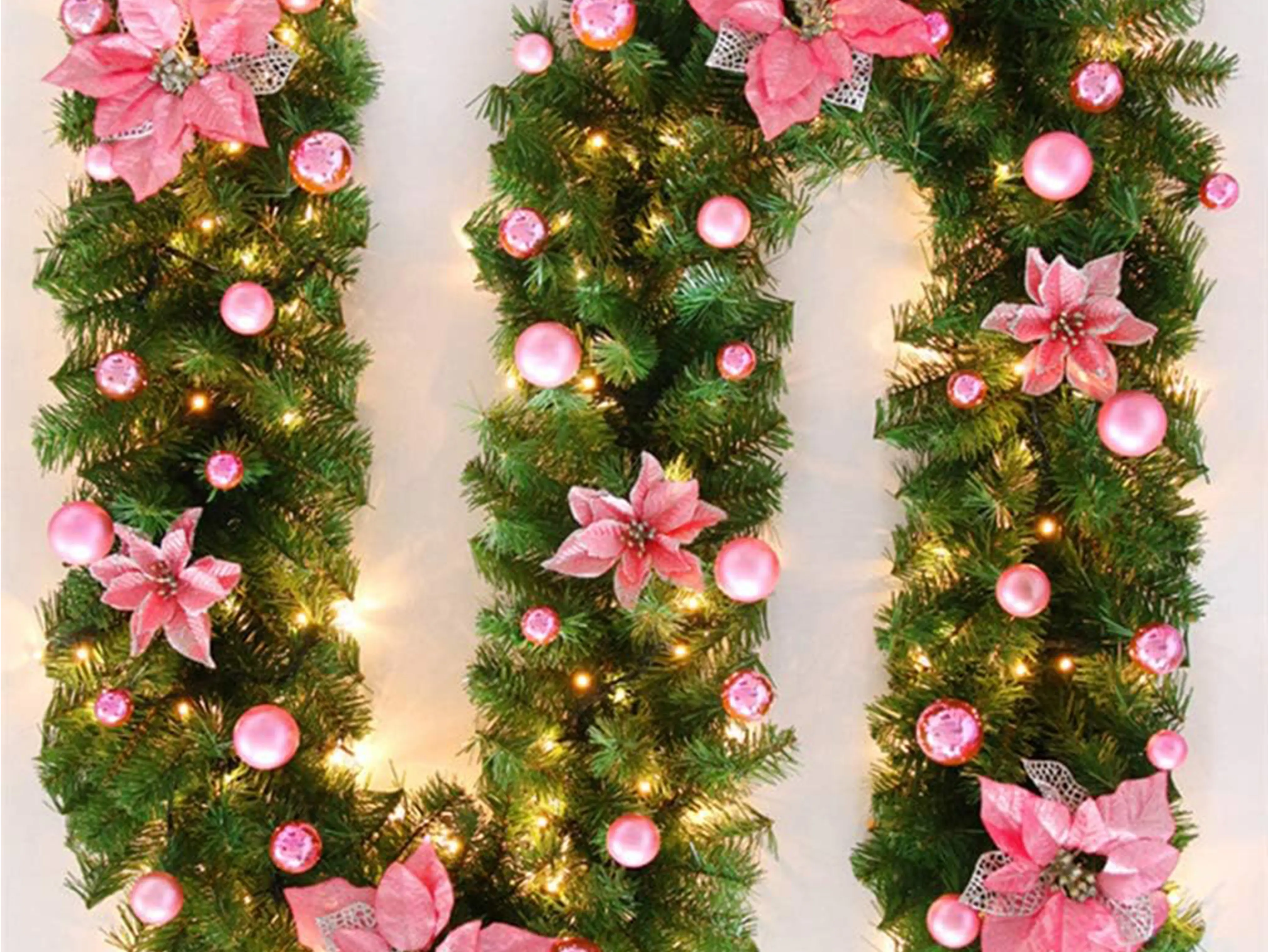 4 Colour 9FT Christmas Garland with Lights, 270cm Artificial Christmas Garland, Battery Operated Garland with 30LED Lights Xmas Tree