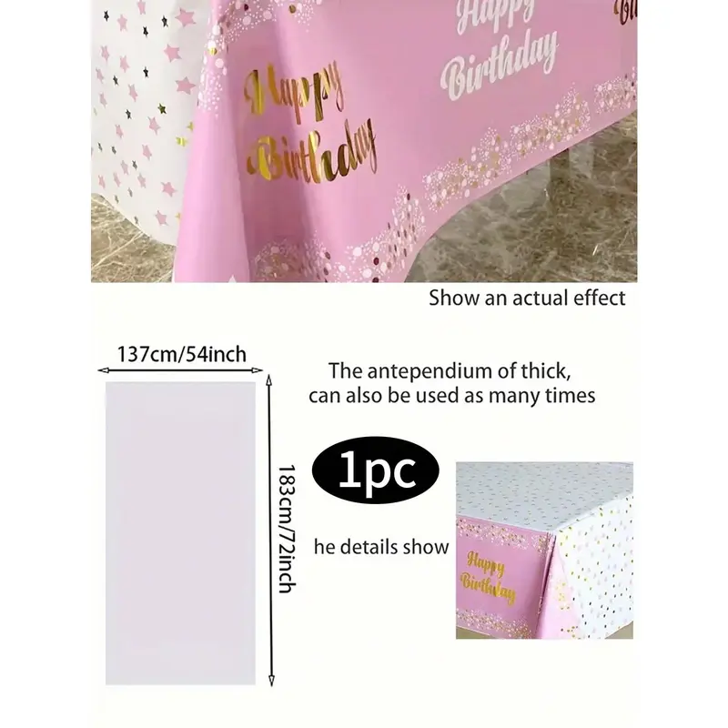 1pc Dual-Color Happy Birthday English Letter Print Tablecloth, Oil And Water Resistant, Suitable For Children's Birthday Party 4