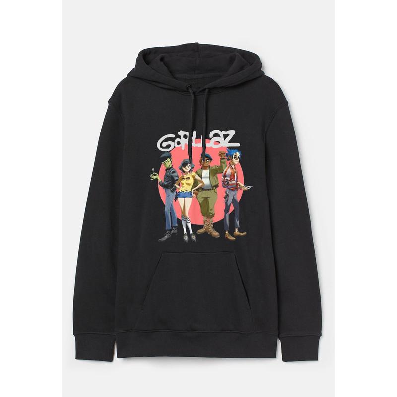 Gorillaz Group Circle Rise Band Hoodie - Band Merch Black Classic Cotton Graphic, Pullover Hoodie with Kangaroo Pocket, Unisex 0