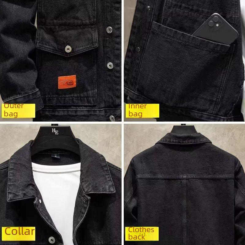 Product Introduction of Men's Loose-fit Trendy Denim Jacket Autumn 2024 New Style Workwear Jacket Regular Length 17