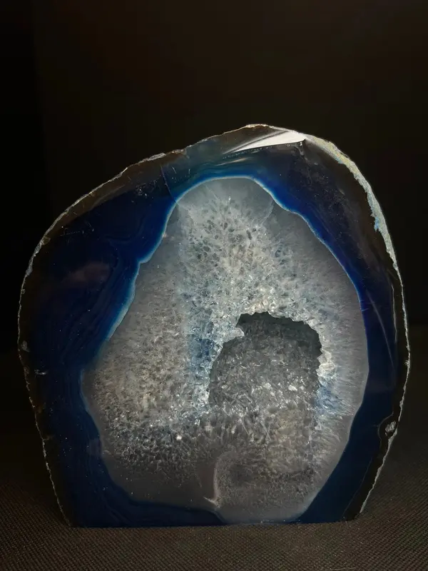 Polished Dyed Blue Agate Geode From Brazil- Crystal Home Décor Statement piece 0