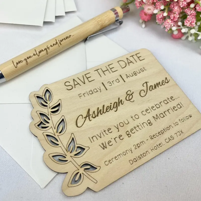 Personalised Wooden Save The Date Invitations with or without magnet