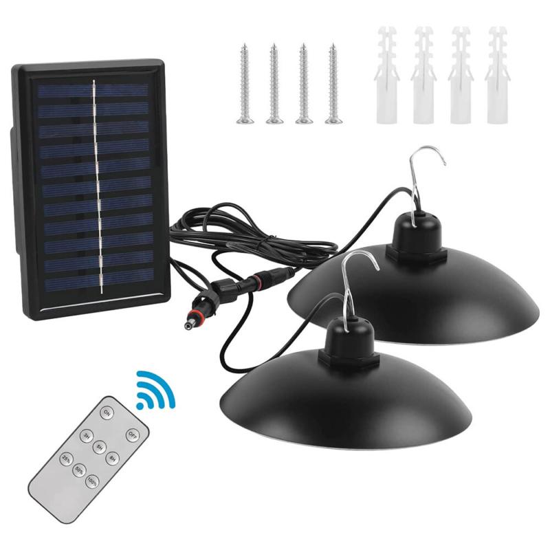2 Heads LED Solar Powered Pendant Hanging Light Garden Yard Barn Shed Lighting 3
