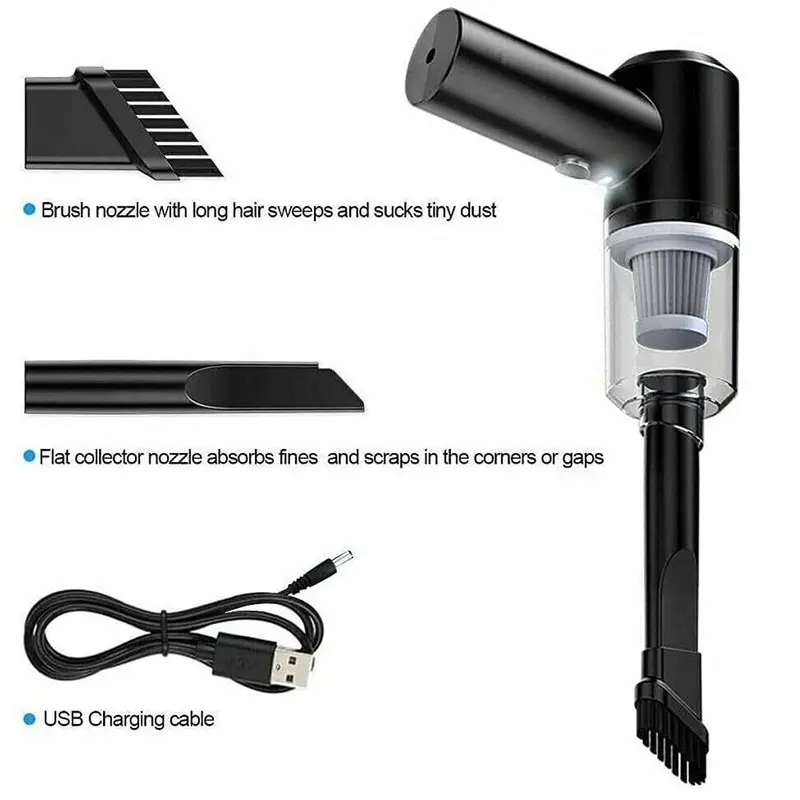 Rechargeable Wireless 120W, 6000pa Vacuum Cleaner Car & Air Duster, Handheld Vaccum Mini Power Suction USB Portable Wet & Dry Car Vacuum Cleaner with LED Light & Multi Nozzles for Car, Home, Pet 5