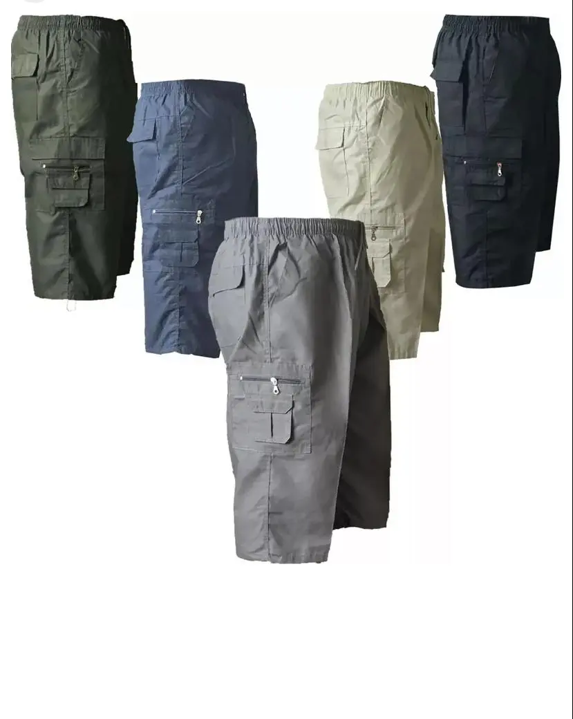 Mens 3/4 Three Quarter Shorts Elasticated Lightweight Waist Cargo Combat Pants