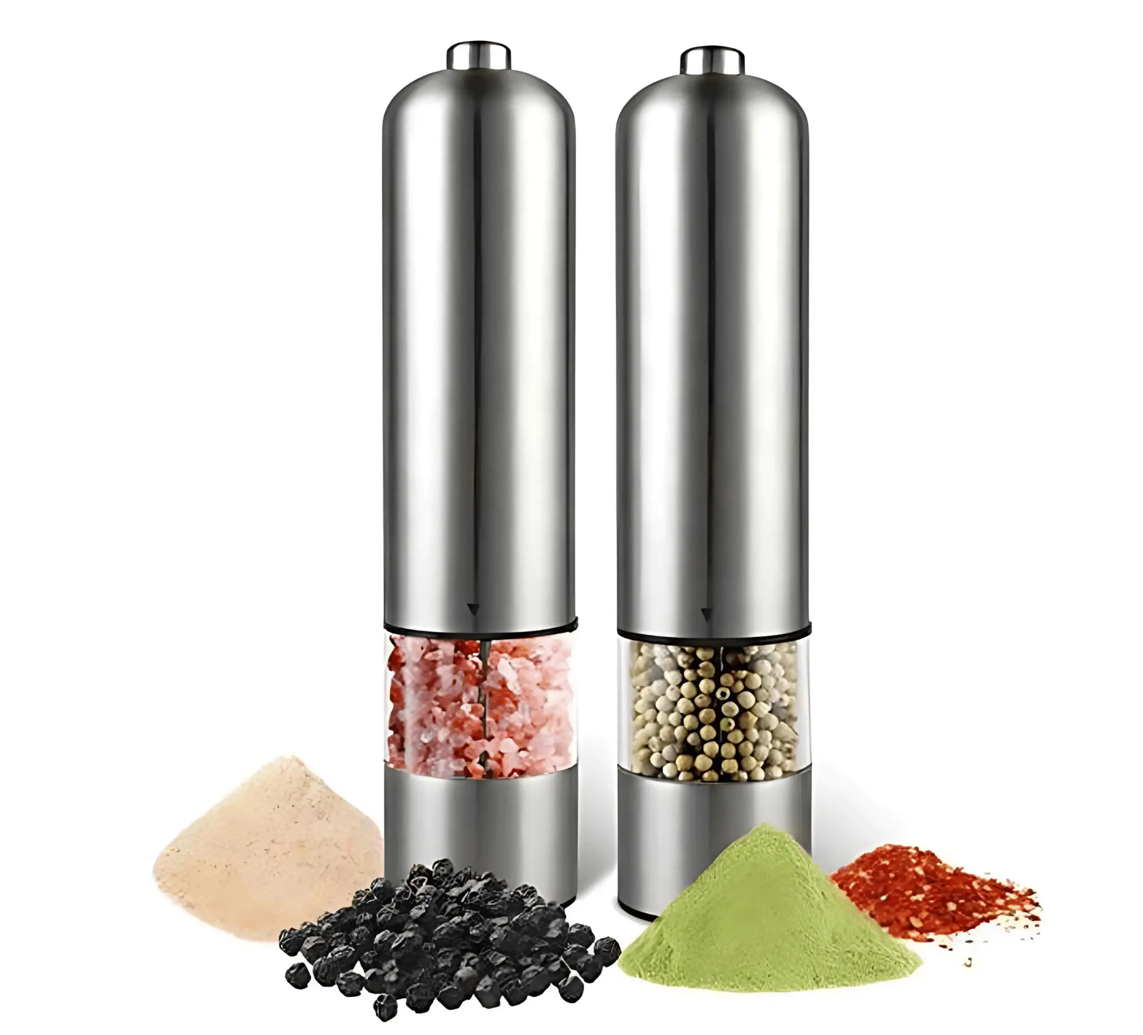 Electric Salt and Pepper Grinder, Stainless Steel Spice Mill with LED Light, Battery Powered with Adjustable Coarseness for Seasoning