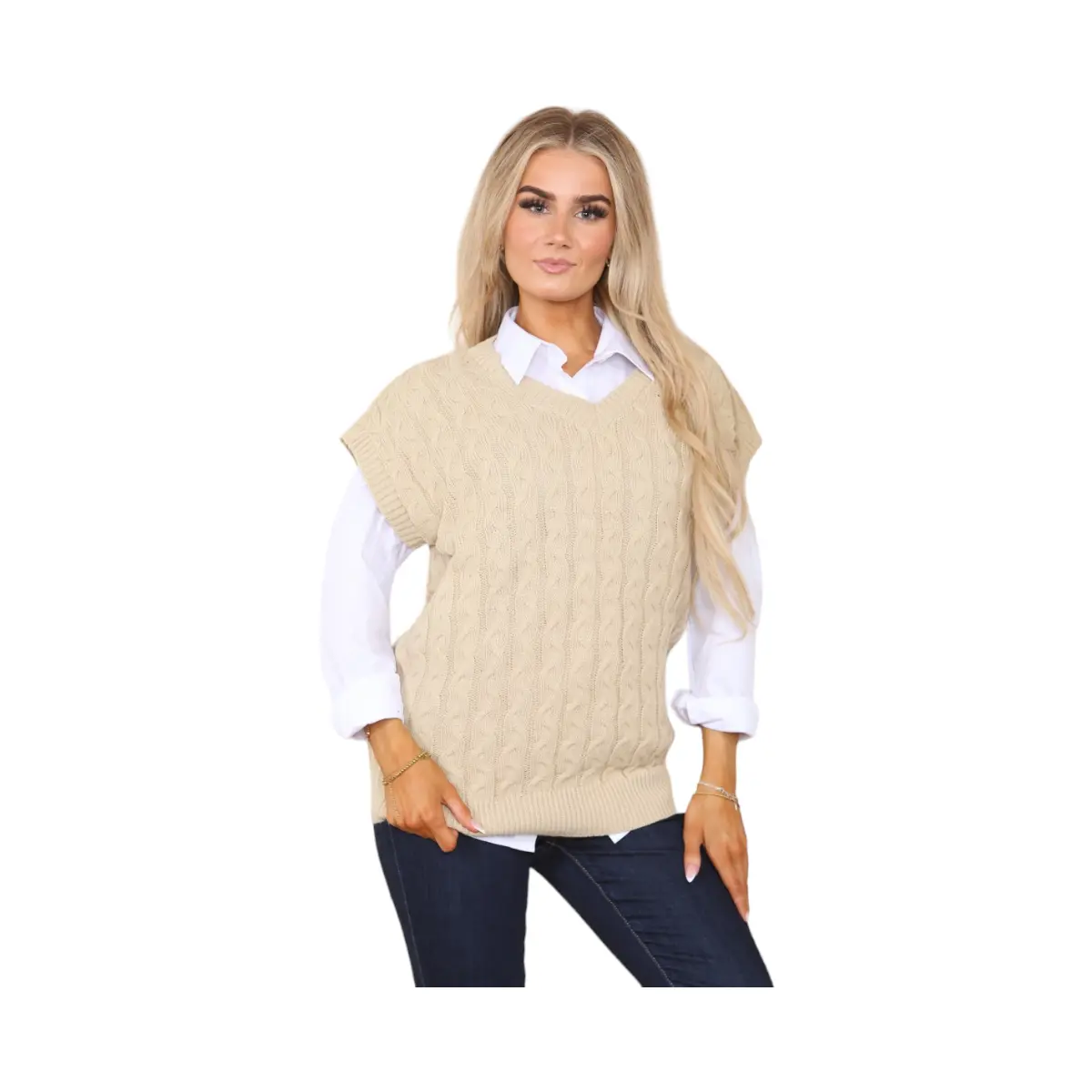 Women V Neck Loose Sleeveless Sweaters Knitted Vest Sweater Comfort Fabric