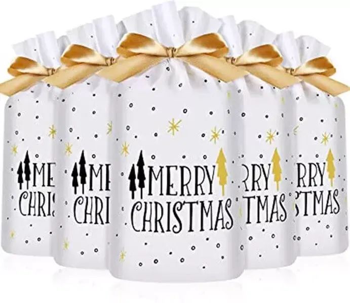 Christmas Gift Bags Drawstring Wrap Present Party Treat Bags Storage 5/10/25/50 Pcs