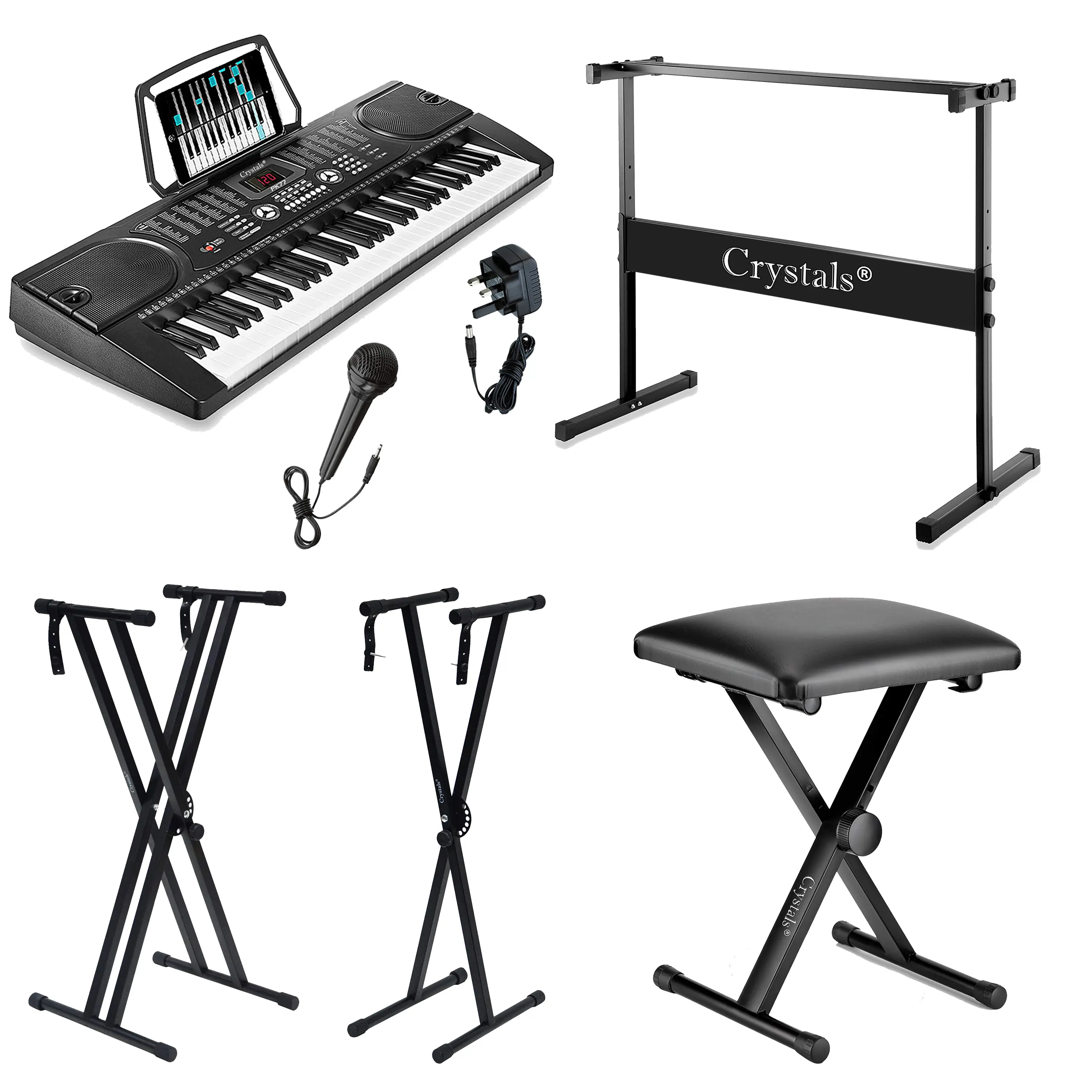 Crystals 61-Key Digital Piano Keyboard with Optional Stand and Stool for Customized Setup