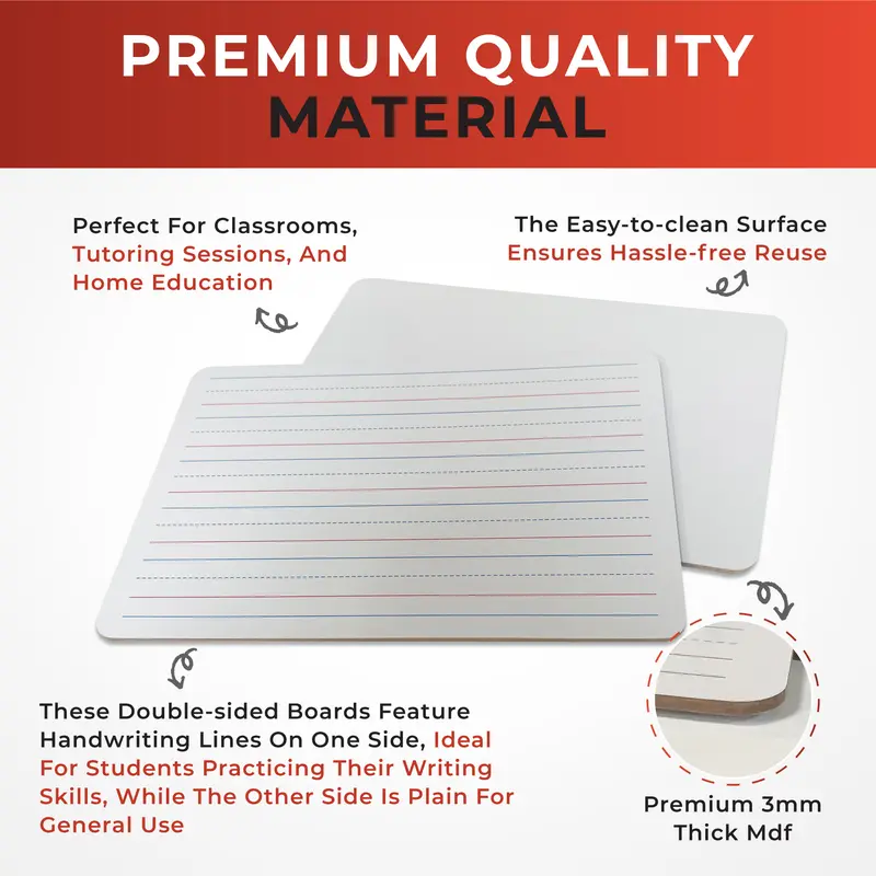 Pack of 30 Rigid MDF Handwriting Lines A4 Whiteboards 2