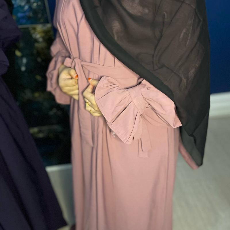 Firdous Abaya - Muslim Women's Clothing - Islamic Prayer Attire lover pink open plain regular sleeve minimalist daily 3