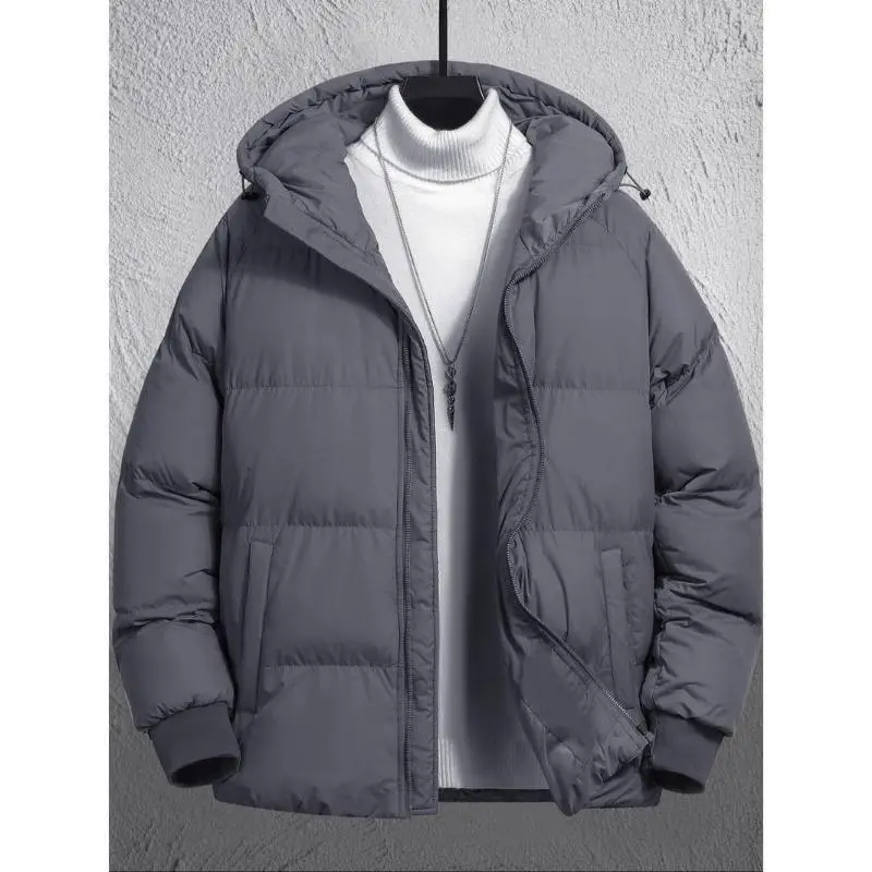 Men's Plain Pocket Zip Up Thick Warm Hooded Puffer Coat, Regular Fit Long Sleeve Padded Winter Coat, Menswear, Cold Weather Gear, Going Out Outfit 4