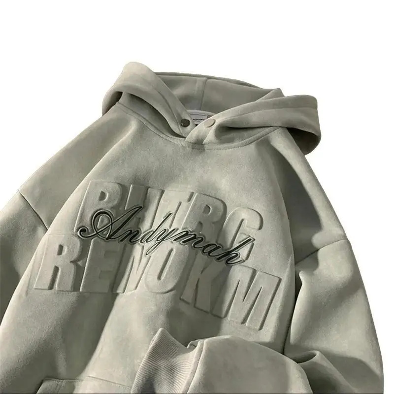 Weighty Hoodie Men'S Fashion Brand Suede Hooded Coat Spring New Retro Loose Casual Pullover Top Menswear Sweaters Underwear Human Underwear Human Shoe Wetsuit Long Sleeve Longsleeves Sweatshirts
