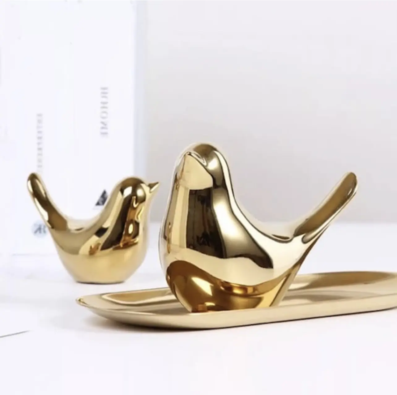 Golden Bird Figurines - Ceramic Decor Ornaments - Perfect Gift for Home