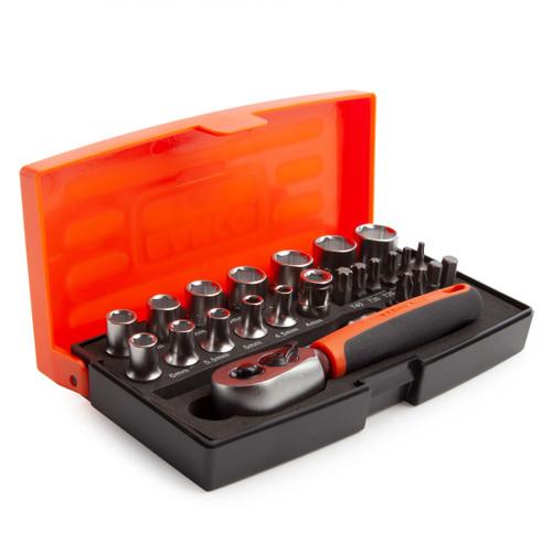 Bahco SL25 25 Piece 1/4" Hex Sockets + Mini 1/4" Ratchet & Screwdriver Bit Set 1