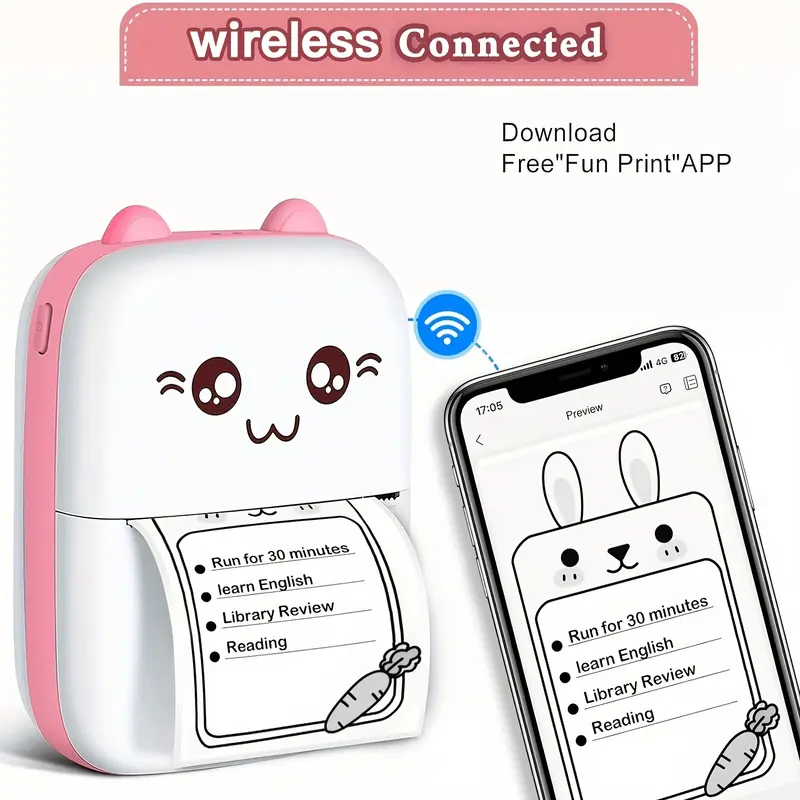 Portable Mini Thermal Printer - USB-Powered, 5 Rolls Self-adhesive Printing Paper,Cute Animal Design for Photos & Labels, Ideal for Travel, School, Office - Perfect Gift for Birthdays, Anniversaries 7