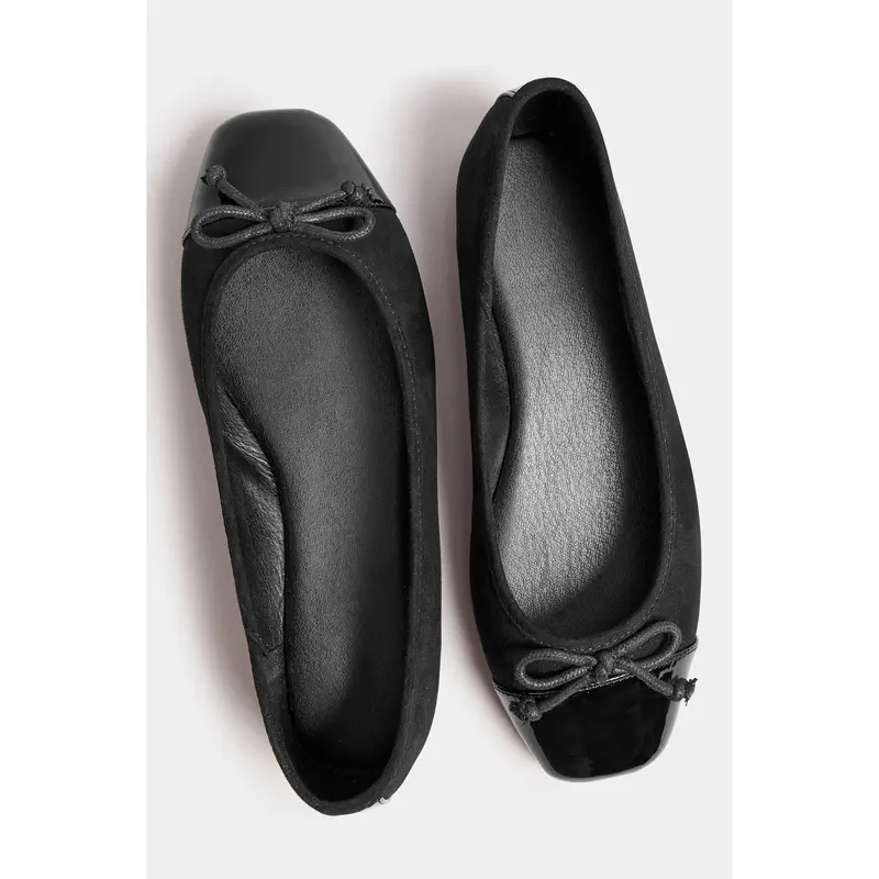 Black Chisel Toe Ballerina Pumps In Extra Wide EEE Fit 4