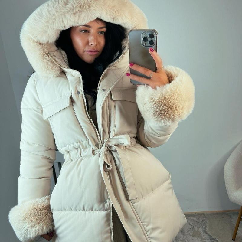 REBECCA Women's Faux Fur Padded Pull Waist Coats - Winter Jacket - Womenswear, Jackets 0