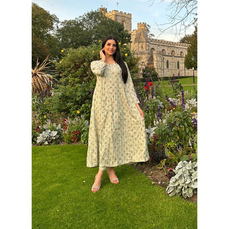 HK59 Sheesha Mint Mirror Linen Long Dress 3