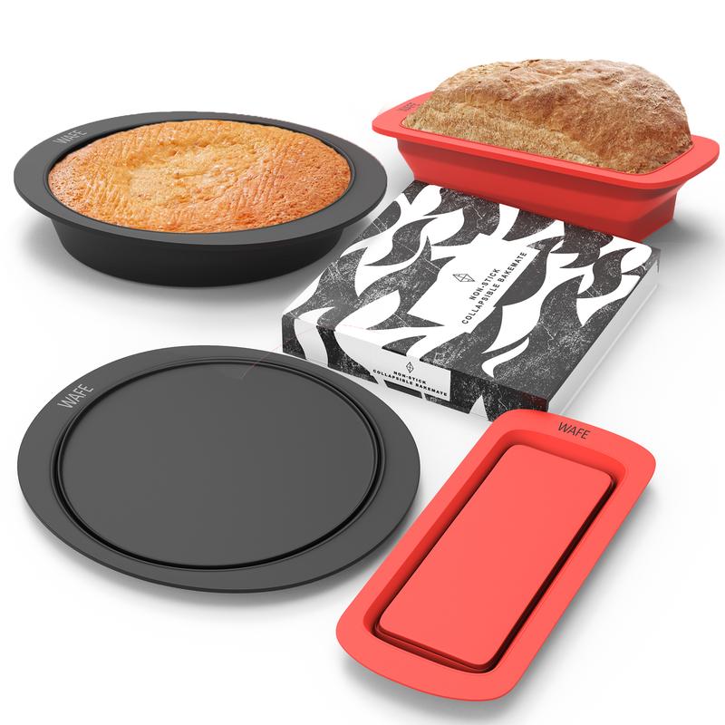 2 Pack WAFE Collapsible BakeMate Round Cake Loaf Bakeware Tin Silicone Desserts 1