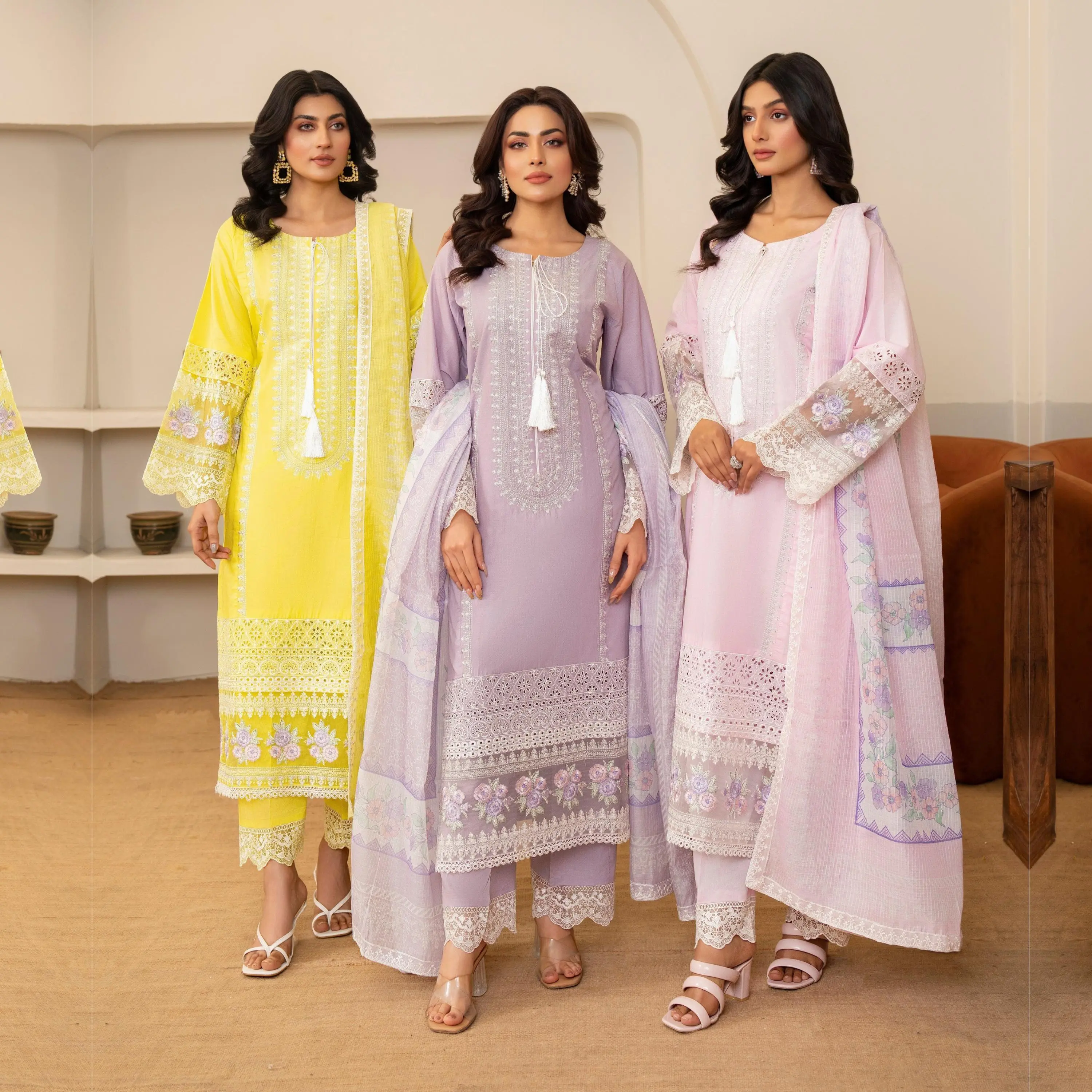 UKC-34 Embroidered Cambric Cotton Dress Ready to Wear 3 Pc - Karma Collection