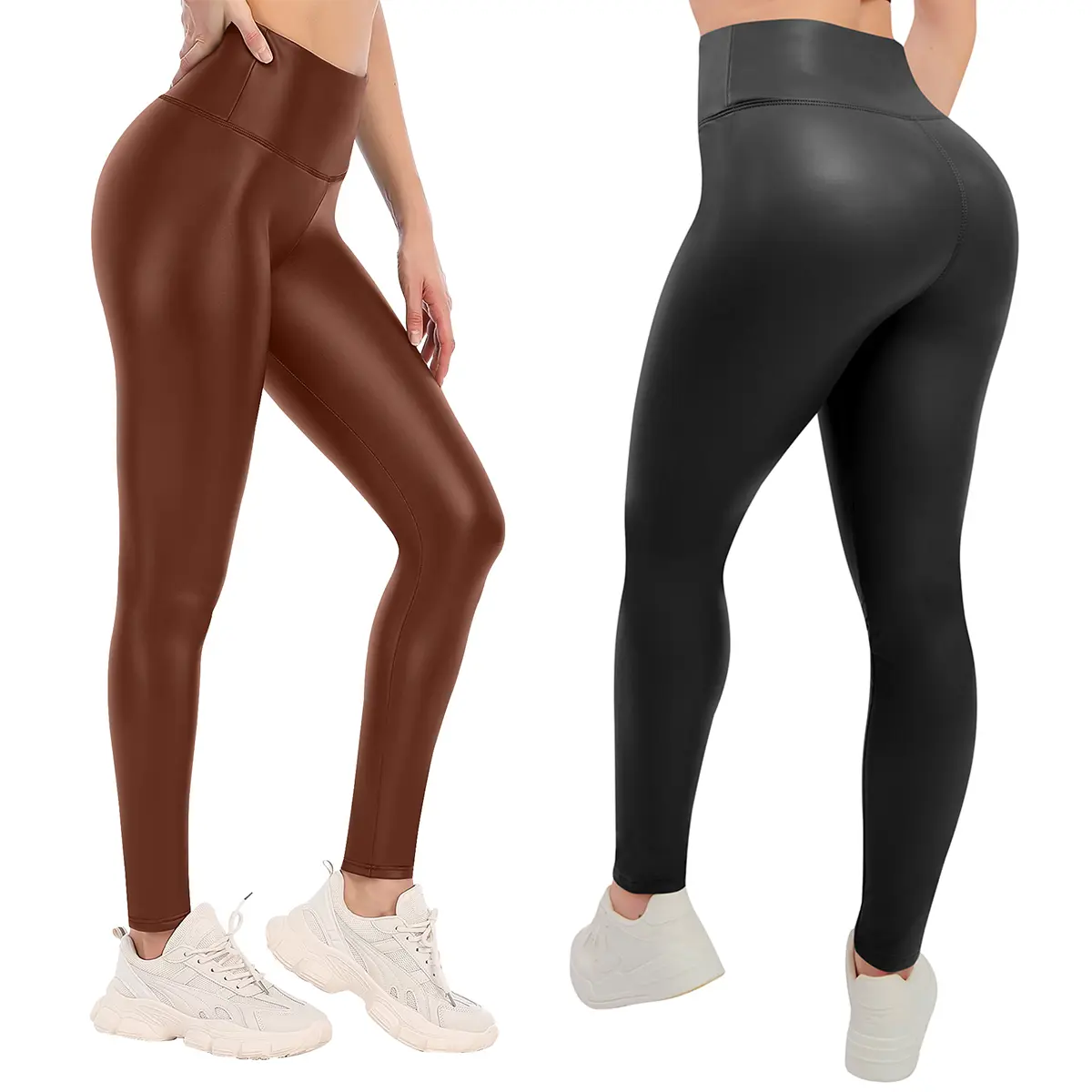 Love My Fashions Women's Plain Wet Look Warm Fleece PU Leggings Loose Fit Casual Comfort For Ladies