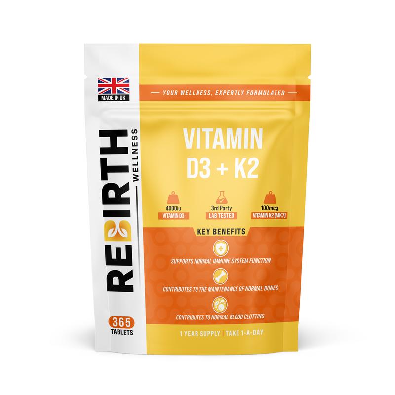 Vitamin D3 + K2 - 365 Tablets (1 Year Supply) - D3 4000iu + K2 100mcg - 3rd Party Lab Tested - Made in UK - ReBirth Wellness - Healthcare, cortisol boost 0