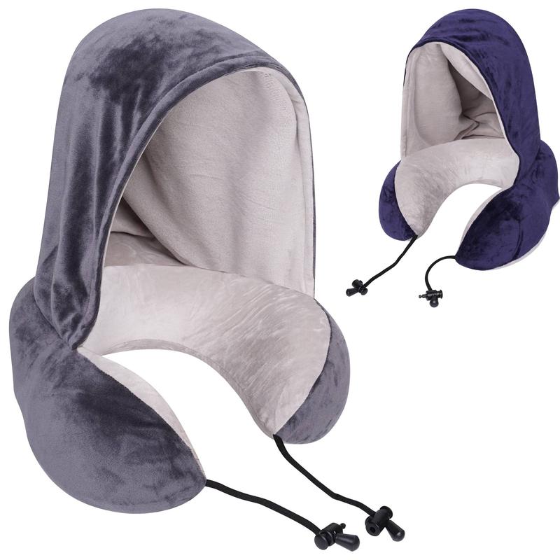 Sam Caan Travel Pillow for Airplane Hooded Neck Pillow Comfortable Memory Foam Lightweight Soft Neck Cushion with Hood for Head and Neck Support for Adults with Carry Bag 1