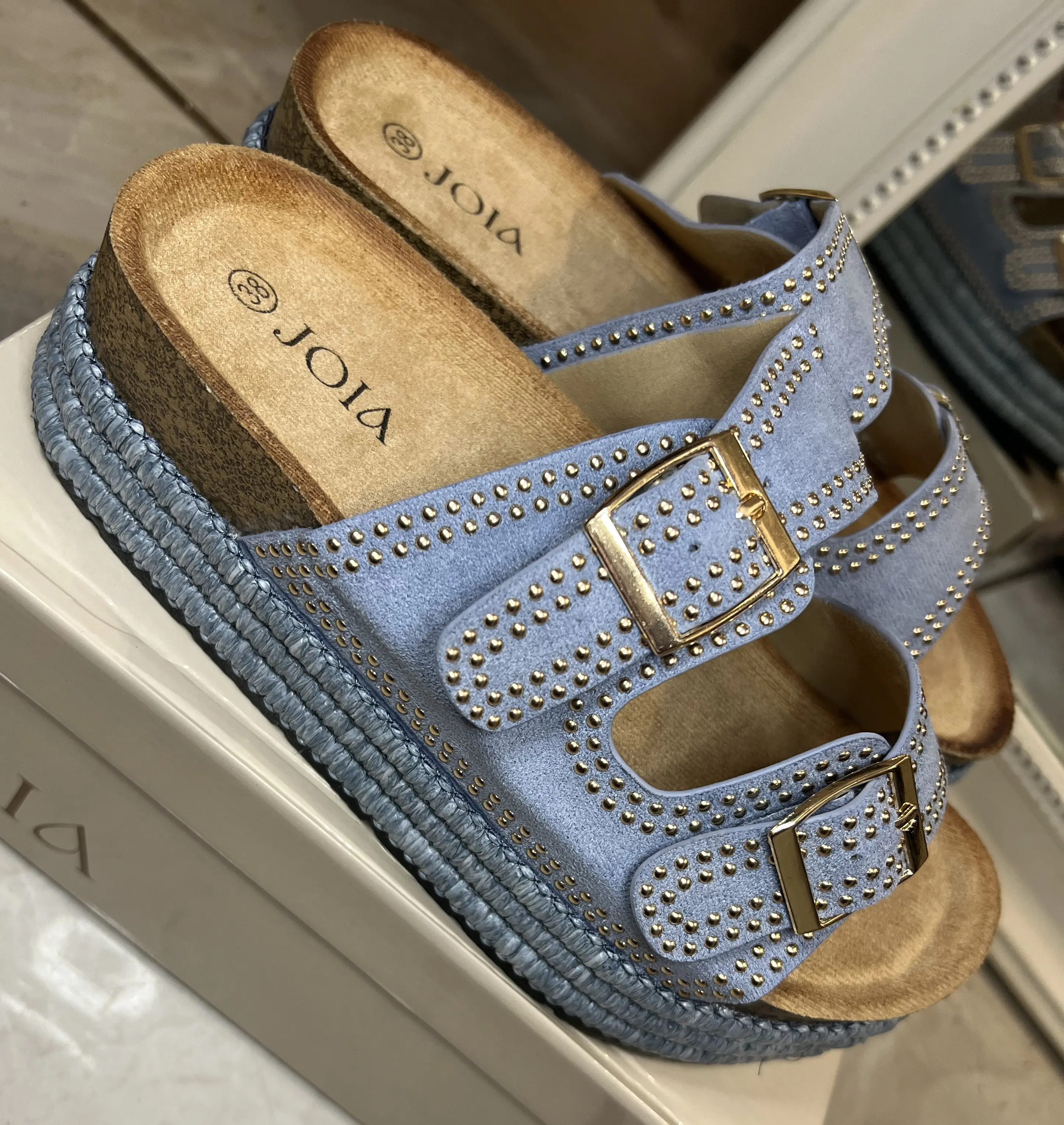 buckled platform studded women's woven strap sandal's