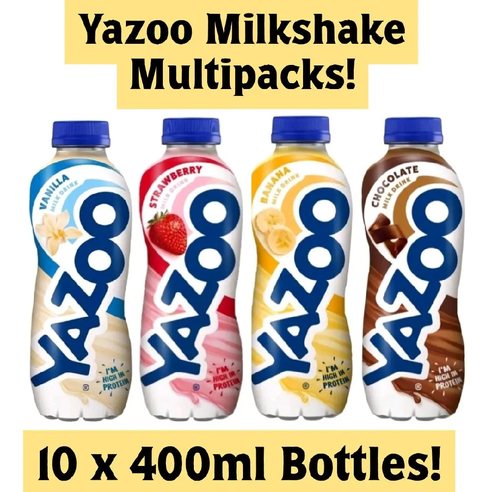 Yazoo Milkshake Flavours Variety! - 10 x 400ml Bottles Multipacks! - Sweet Fun Drink Beverage - LONG DATE