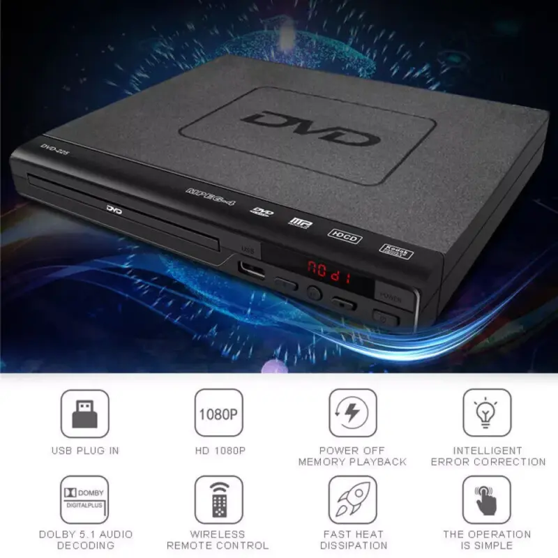 DVD Player Compact Multi Region HDCD CD VCD Music Disc Upscaling USB With Remote Audio Default 3
