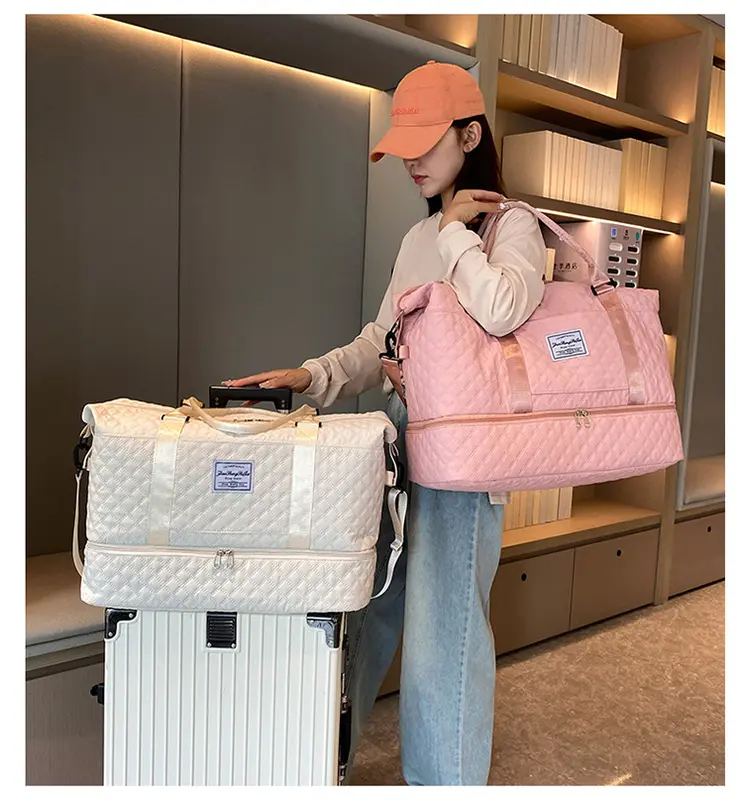 UK Seller New Large Adult Women Quilted Lux Bag Sport Gym Fitness Bag Holdall Bag Weekend Travel Bag Luggage Storage Bag Tote Bag A5 1