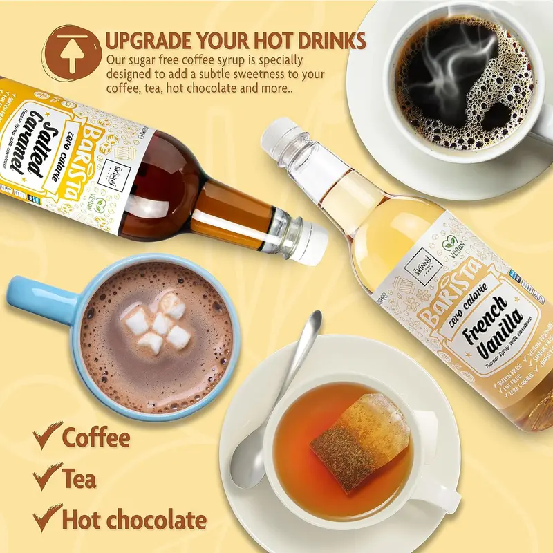French Vanilla Coffee Syrup - Sugar Free 1L - Zero Calorie - Vegan-Friendly, Gluten-Free & Fat-Free - Beverage Sweet Taffy 2