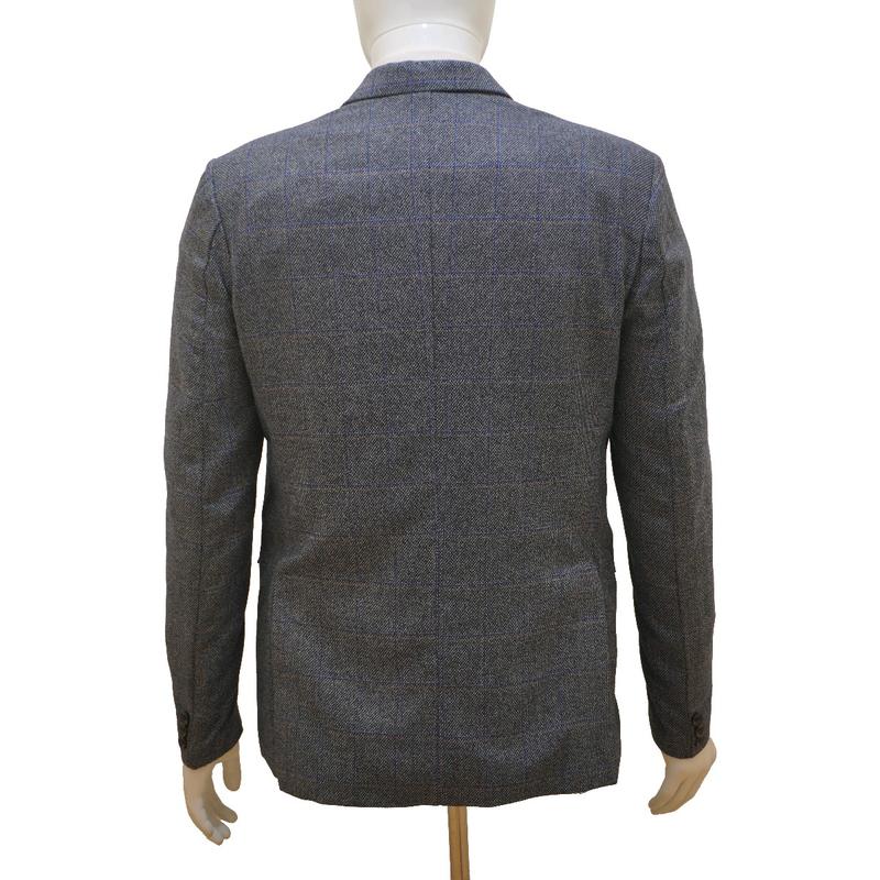 Men's Check Tweed Blue 3 Piece Suit Wool with Jacket, Waistcoat, Trousers and Tie 4