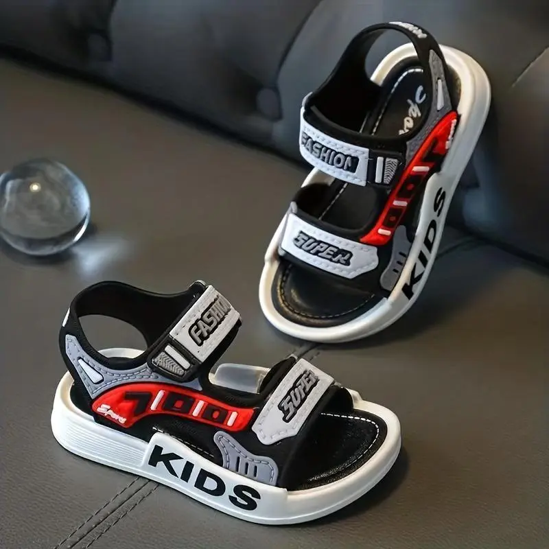 Boys Girls Trendy Hook And Loop Sandals, Wear-resistant Non-Slip Comfy Beach Shoes, Summer 4