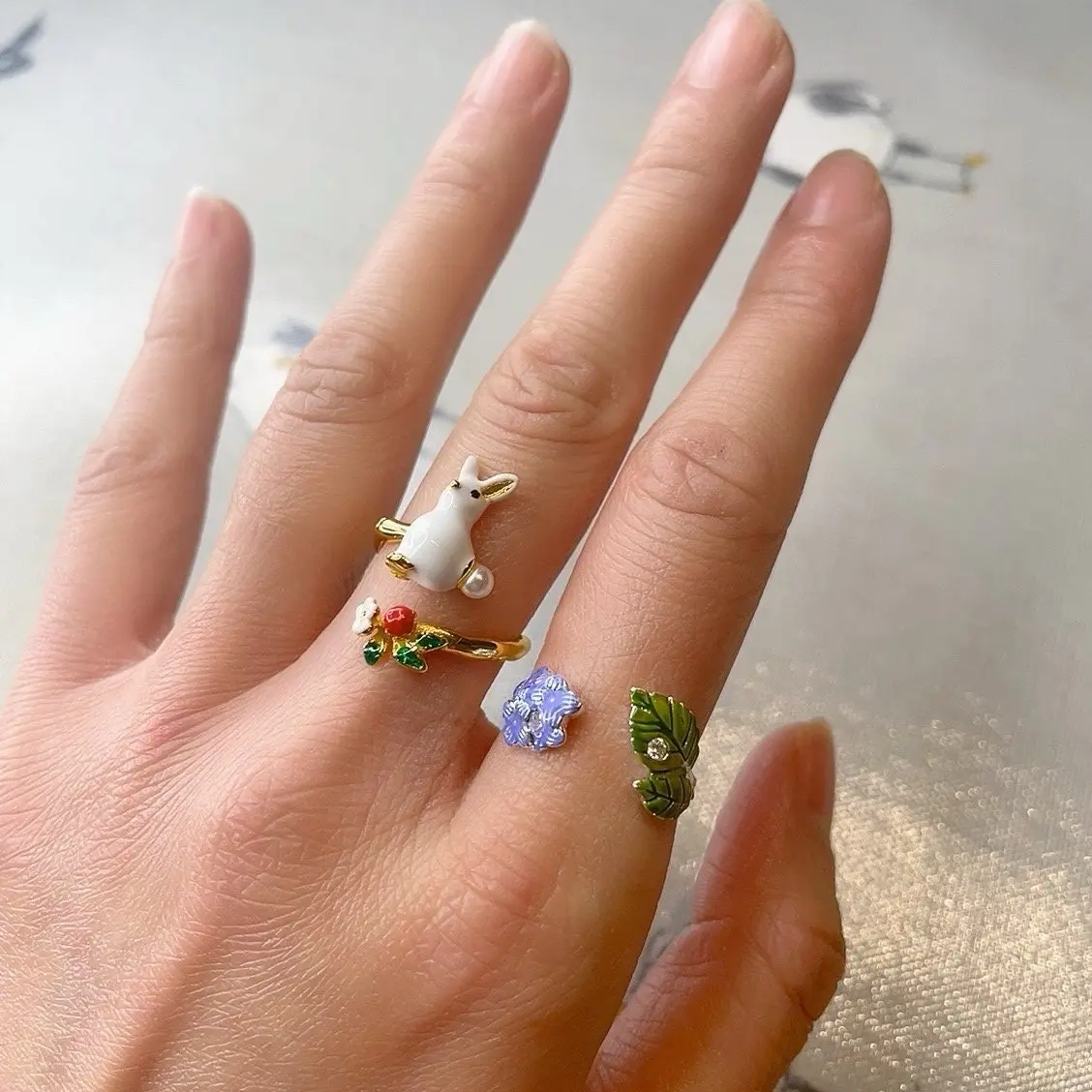 Easter Bunny ring and blue hydrangea- Birthday/ Friendship / Eastergift