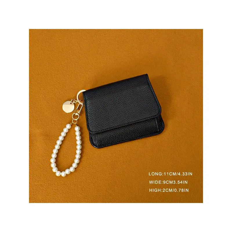 Korean Style Ins Short Simple Ultra-Thin Women Card Wallet Large Litchi Pattern Card Holder Mini Coin Purse Wallet Keychain Wristlet Wallet 3