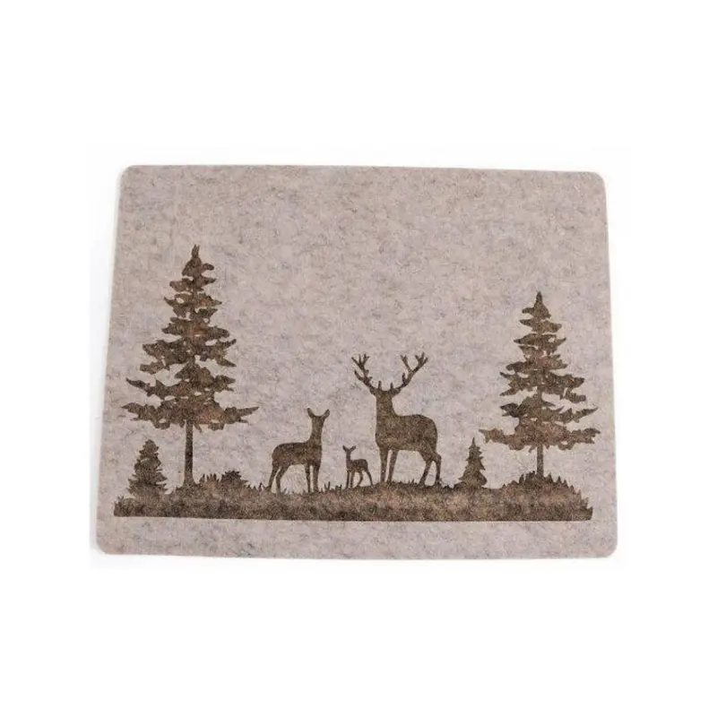 Christmas Beige Felt Deer Placemat 45x35cm - Soft Durable Polyester Holiday Dining Coasters Tableware - Winter 2