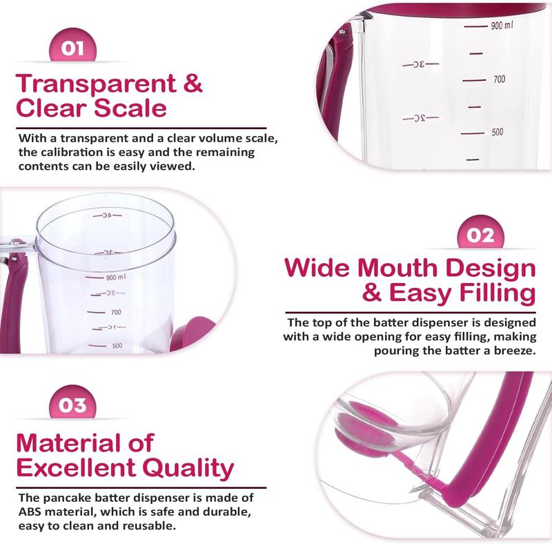 Kitchen Baking Essential Tool: 900Ml Manual Batter Dispenser for Pancake, Cupcake, Waffle - Purple - Bakeware, Utensils 5