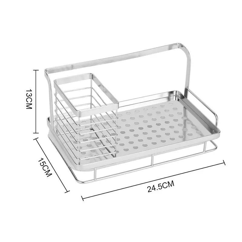 Lushhub Kitchen Silver/Black Steel Sink Organizer – Space-Saving Caddy with Drain Tray for Brushes, Sponges & Dispensers 8