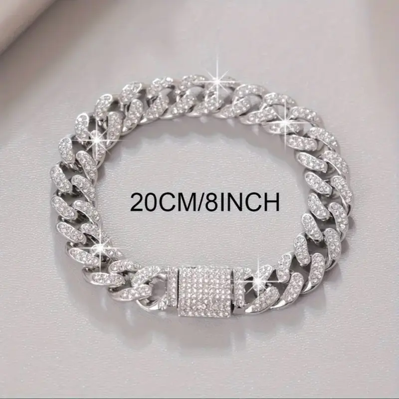 Men's Hip Hop Inlaid Rhinestone Bracelet - Fashion Accessory 20CM,8MM 0