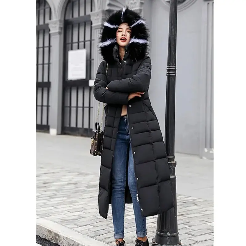 Long Down Cotton Parkas Coat Female New Winter Over Knee Loose Large Fur Collar Hooded Warm Thick Parkas Women  Padded Overcoat 3