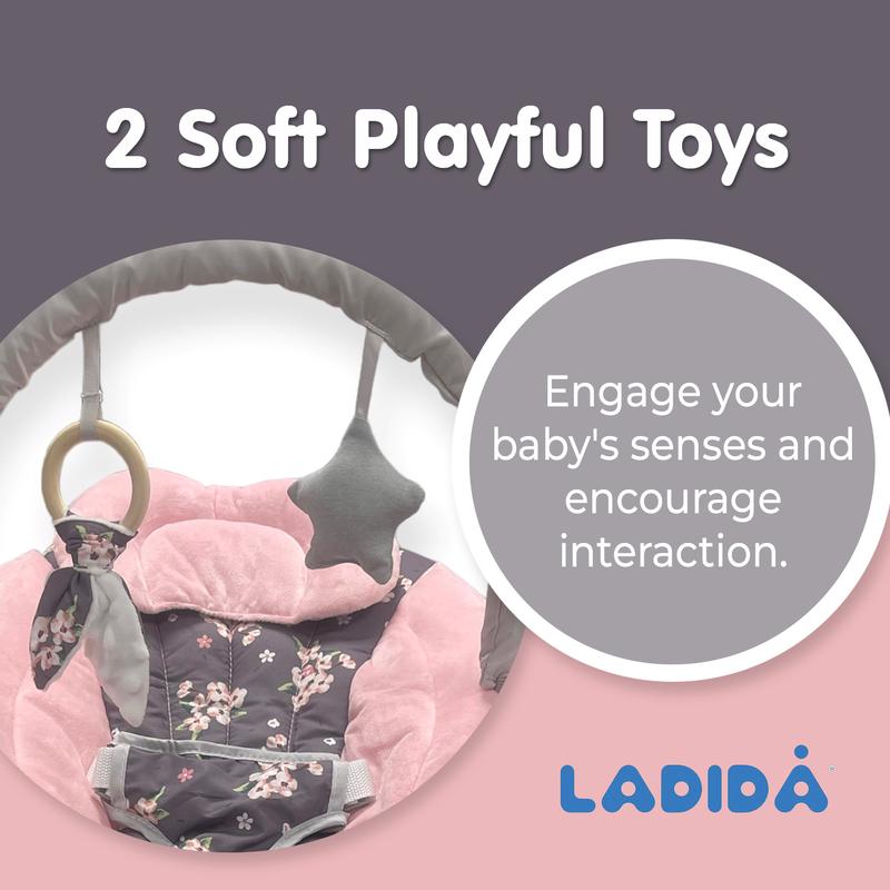 (148) LADIDA Baby Bouncer with Soothing Music and Vibration, Adorable Plum Blossom Design, Suitable for Newborns baby  bouncer baby  rocker baby  essentials crib babysleep  aid baby  cot 3