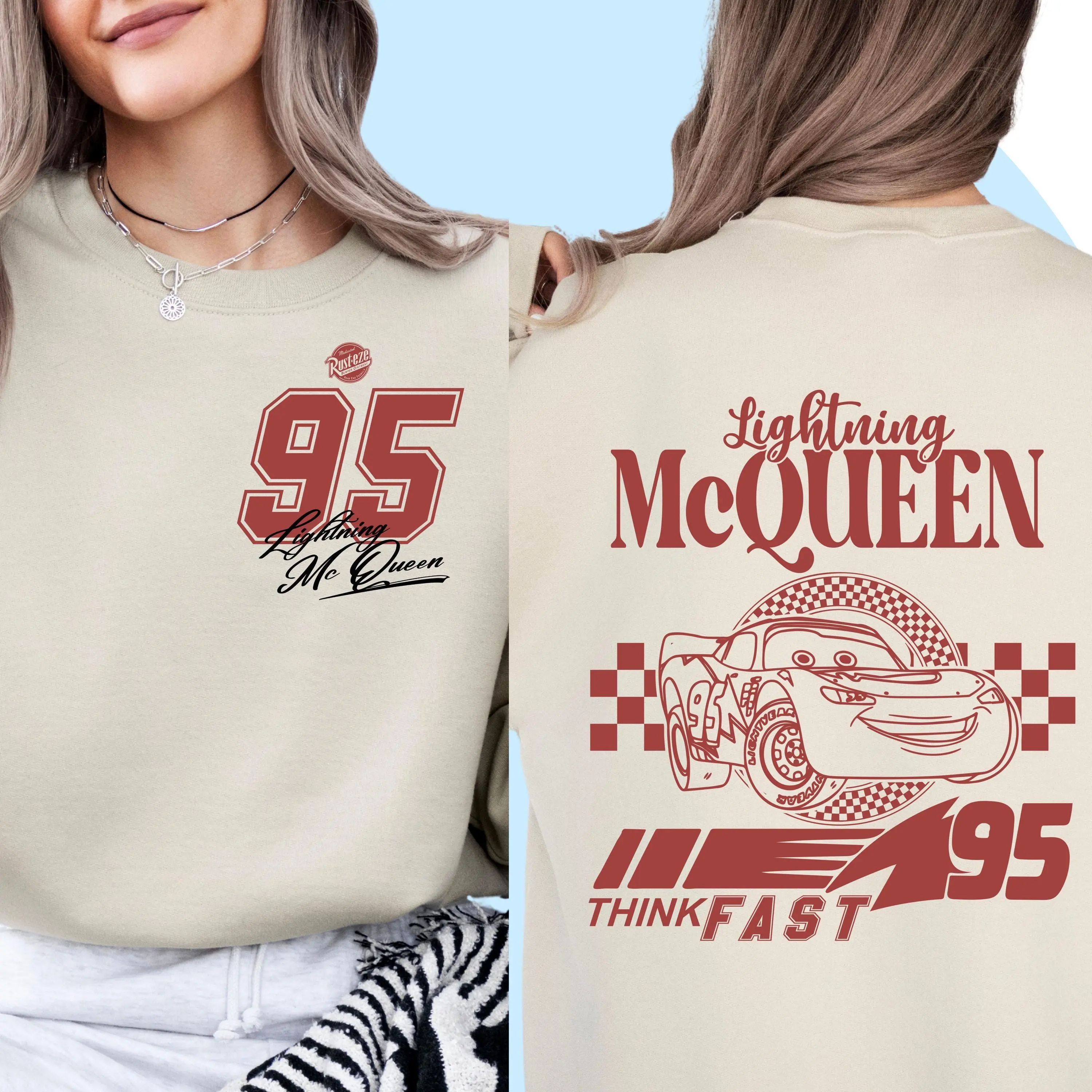2 SIDES Lightning McQueen Cars Shirt, Dney Magical Gift Idea, Dney Trip Shirt, Sweatshirt Hoodie Graphic Tee Short Sleeve - UK